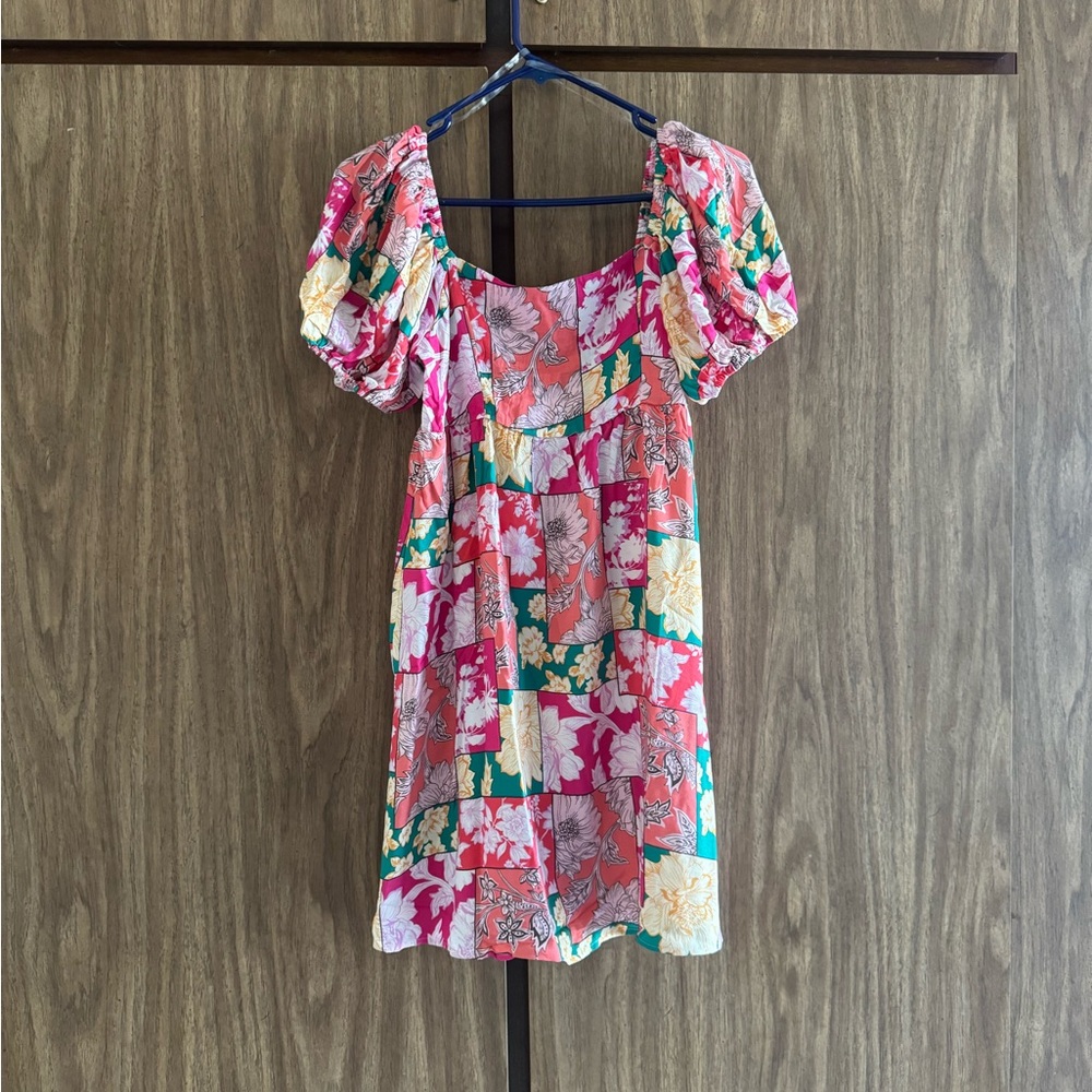 GeeGee Floral Patchwork Puff Sleeve Dress